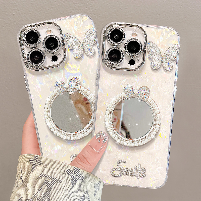 Espejo simple y elegante con patrón de concha para iPhone 16ProMax funda para teléfono móvil 14 Apple 15 femenino 13 nuevo 16