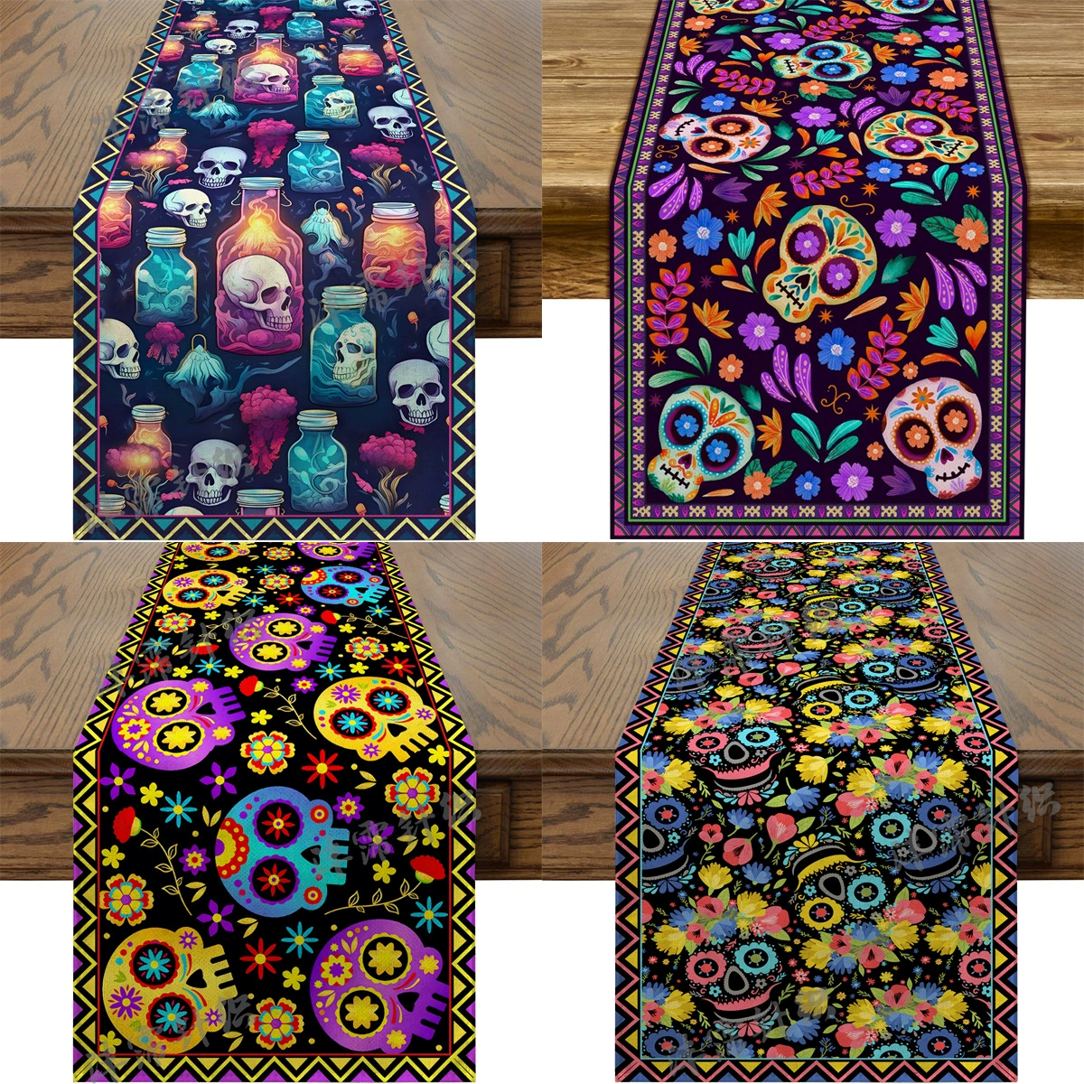 Новый трансграничный настольный флаг на Хэллоуин, имитация льняной длинной полосы, скатерть Дня мертвых, украшение стола на рождественские праздники