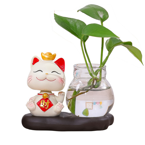 Tang Yi resin craft ornaments cartoon shaking head lucky cat creative entrance desk glass hydroponic decorations