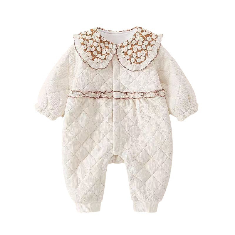 Estilo occidental del bebé ropa de invierno acolchado mameluco infantil dulce algodón fino mono Luna Llena recién nacido salida mameluco