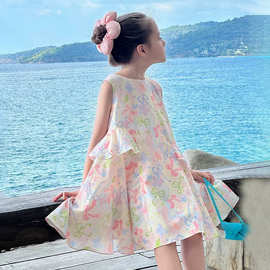女童连衣裙夏季宝宝公主裙蝴蝶结背心裙夏装2025新款碎花女孩裙子