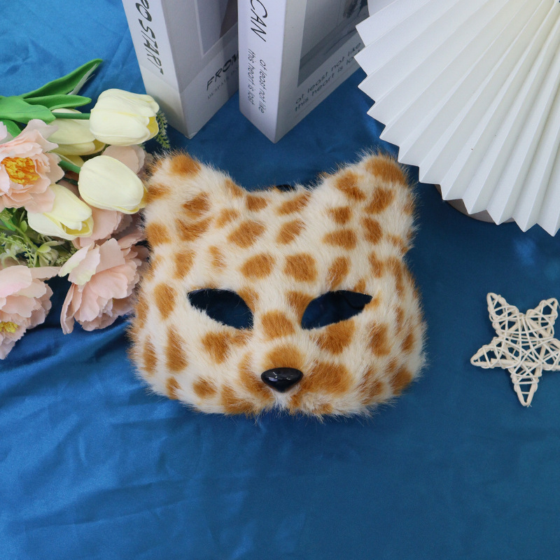 Máscaras transfronterizas de leopardo de peluche máscaras de gato animales semi-cara completa DIY pequeño zorro charlar Halloween al por mayor