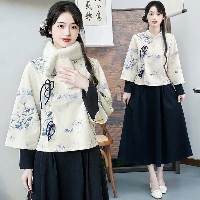 Новый китайский стиль в китайском стиле Qinghuan спереди с вертикальным вырезом