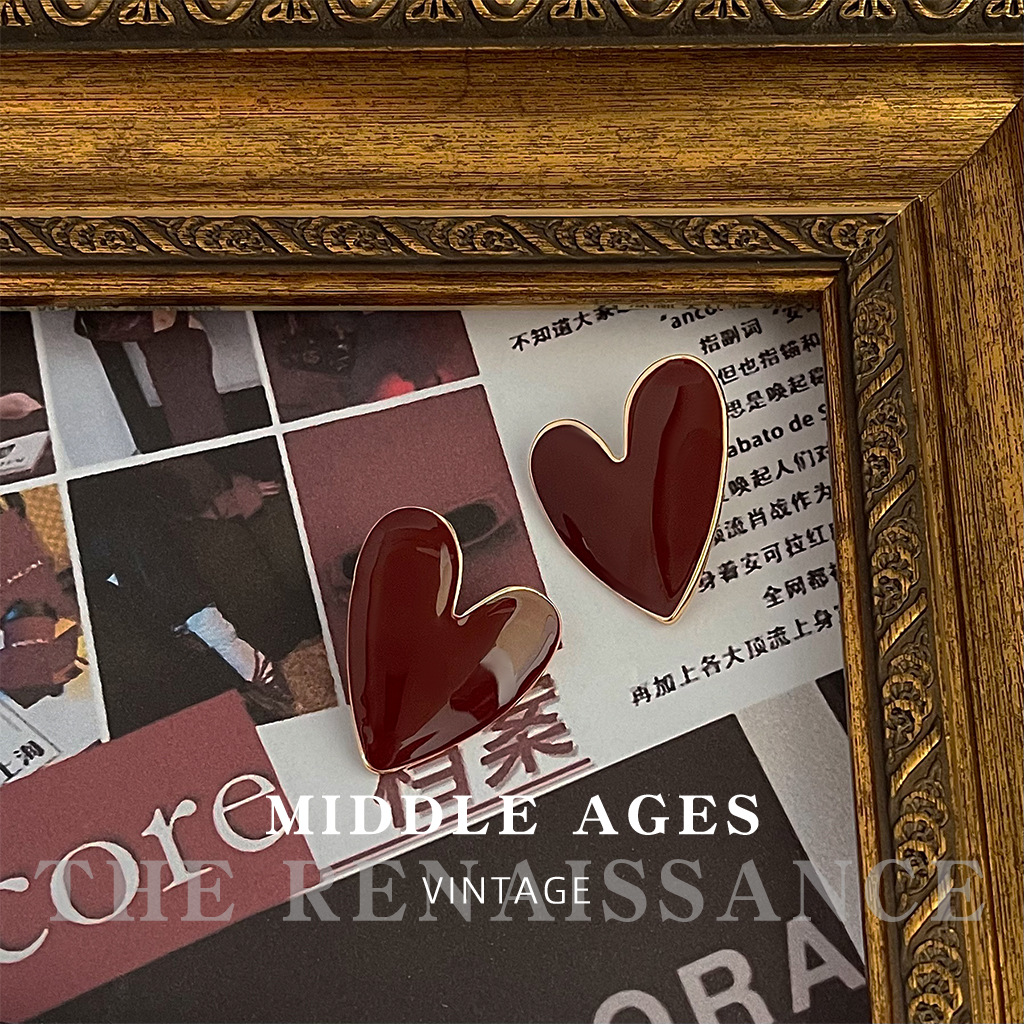 Vintage exaggerated heart Anchor red earrings oil drop vintage French style