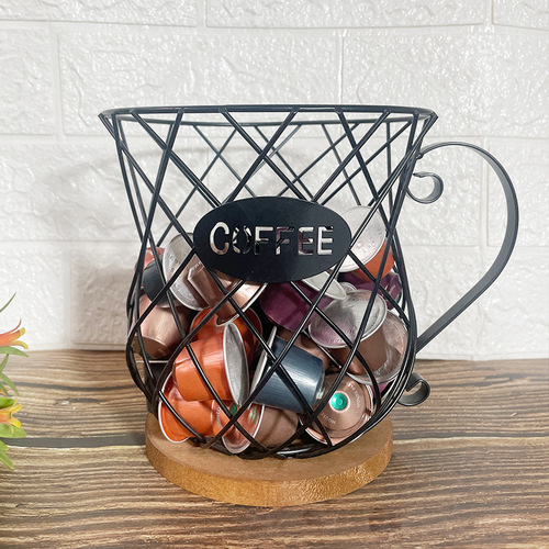 Factory Direct Sales Iron and Wood Coffee Capsule Storage Basket Kitchen Living Room Shelf Entertainment Wedding Occasion Prop Wholesale