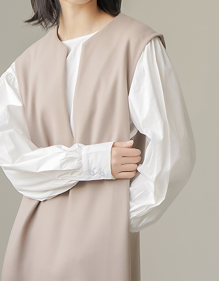 Real Shot Letian Autumn Winter 4 Color Woolen Coat Women V neck Solid Color Sleeveless Waistcoat Dress Outer Wear