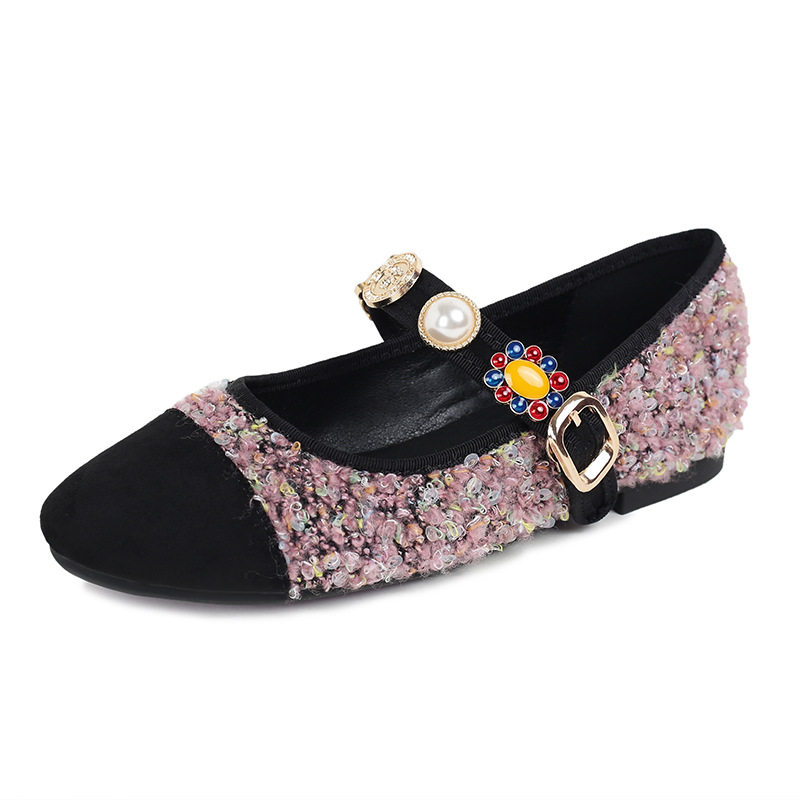 Giày Mary Jane nữ đế bệt mũi tròn phong cách retro — Màu hồng, Màu xanh dương, màu đen