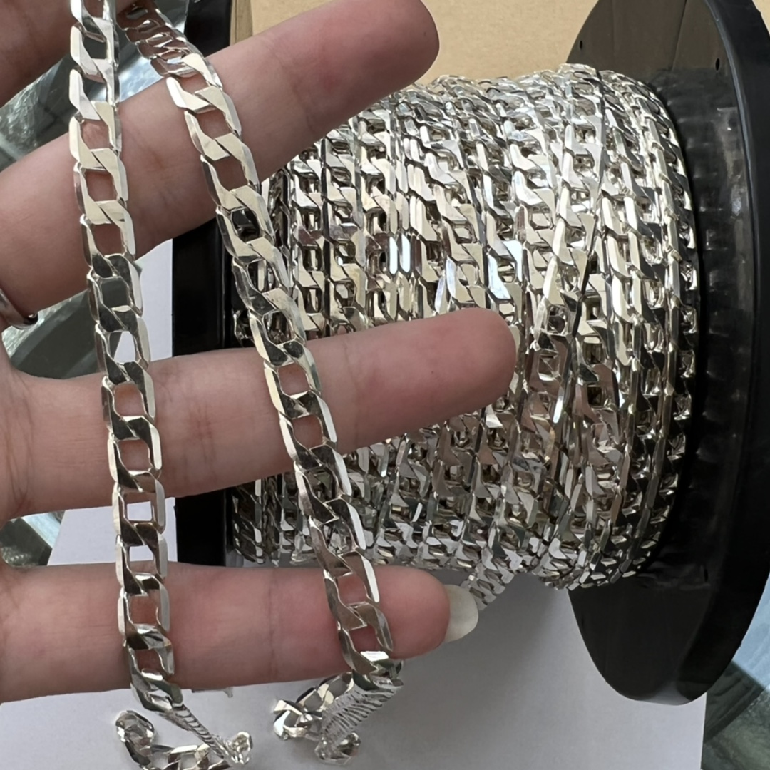 S925 Sterling Silber Kubanische Panzerkette Für Damen Und Herren_voghion.com
