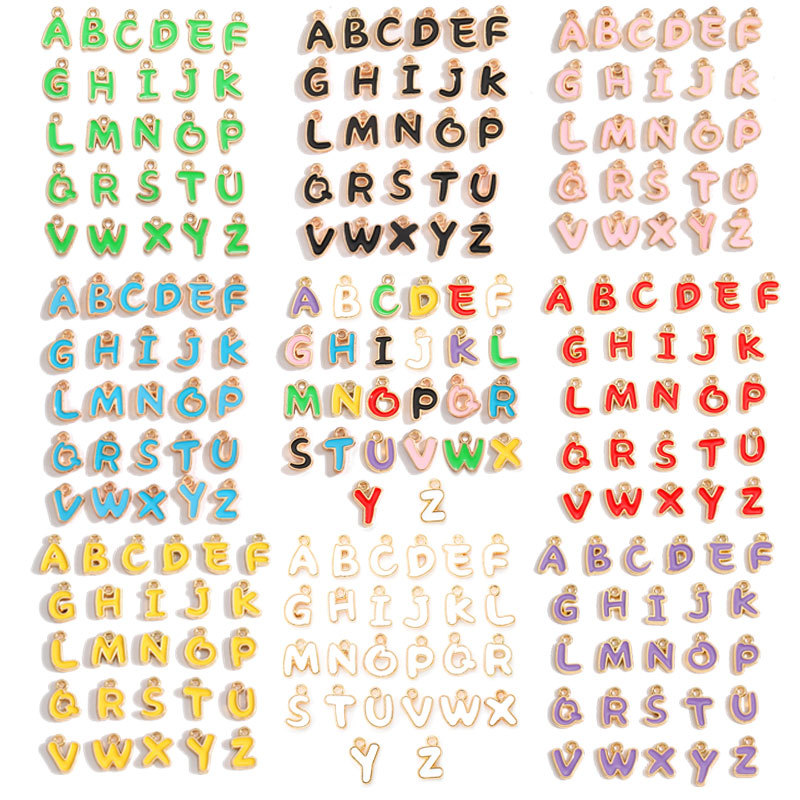 DIY饰品配件双面滴油卡通字母挂件26个英文字母合金吊坠W248