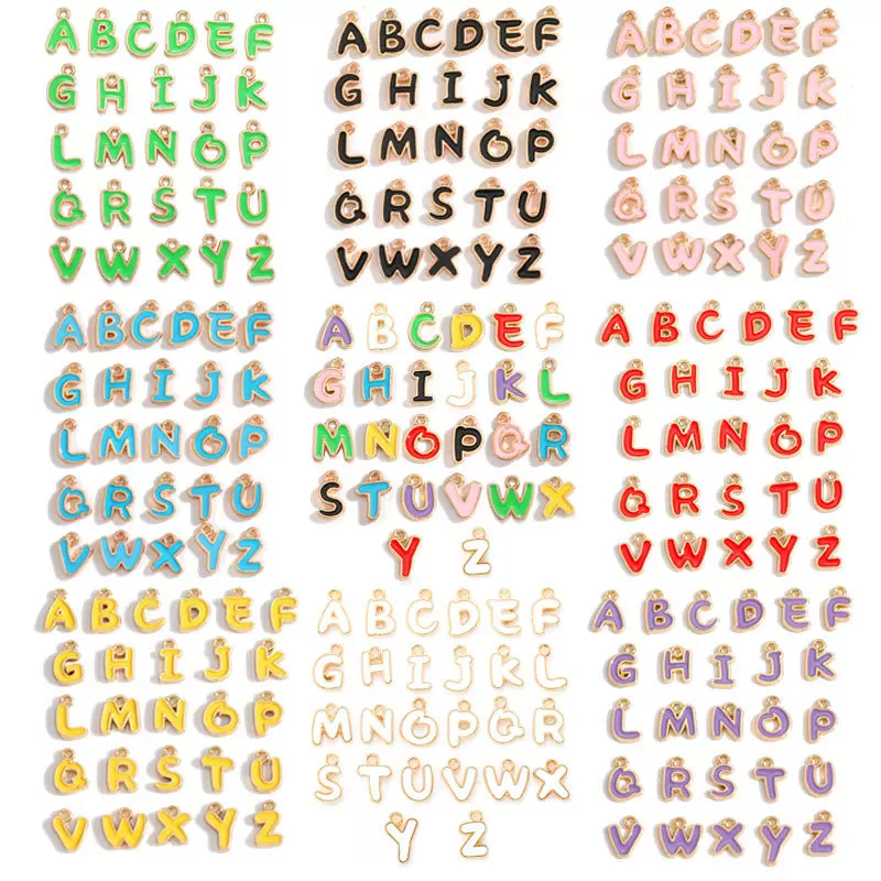 DIY饰品配件双面滴油卡通字母挂件26个英文字母合金吊坠W248