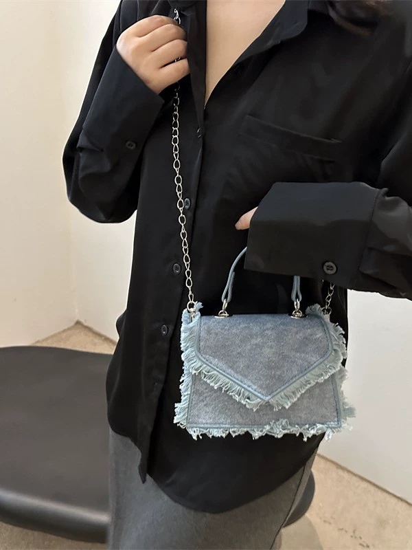 Сумка через плечо Denim ретро ручная одно плечо, с бахромой, компактная 17×7.5×12 см