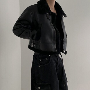 MYQ fur cotton coat men's winter Korean-style loose suede cashmere motorcycle leather jacket