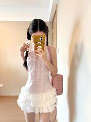 2025多巴胺粉色系带露背背心女设计感外穿甜辣绝美挂脖小吊带上衣