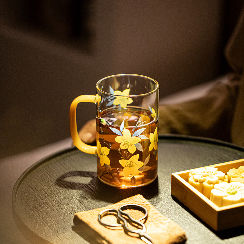 墨己瑞璃手把玻璃水杯耐高温马克杯办公杯花茶茶杯个人专用杯子|undefined