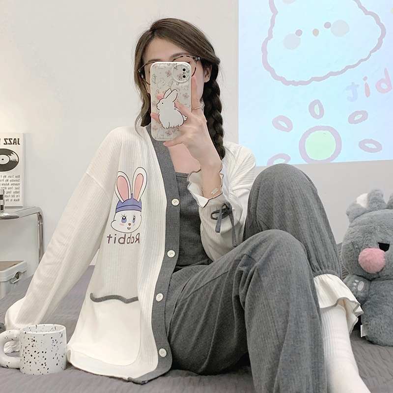 2025 Special Price Three-Piece Set of Confinement Clothes, Combed Cotton, Pregnant Women, Prenatal, Postpartum, Breastfeeding, Plus Fat, Enlarged Pajamas, Autumn