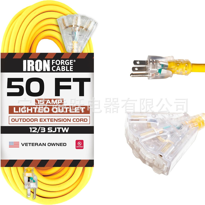 Iron Forge Cable 50 英尺户外延长线,带 3 个电源插座