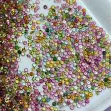 批发天然巴西碧玺戒面 圆形钻石切割面碧玺裸石 刻面尖底半成品