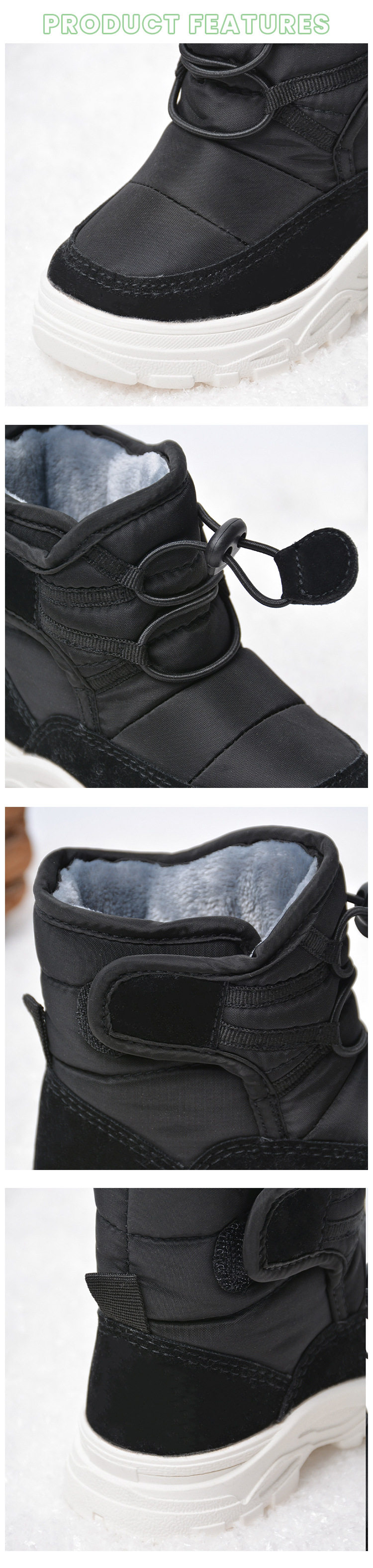 Stivali invernali per bambini Stivali da neve neri per bambini Scarpe in caldo cotone per ragazzi e ragazze con suola morbida in velcro_voghion.com