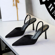 9627 Korean style fashion pointed shallow mouth sexy back strap temperament slim heel high-heeled women's shoes high-end suede