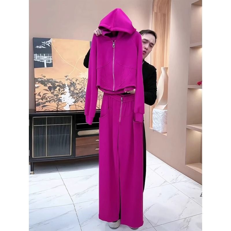 2025 New Casual Sports Fitness Clothing Waist-Cinching Short Jacket Women's Spring High-End Street Fashion Suit Pants