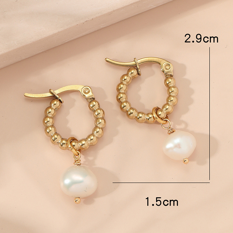 Retro Solid Color Stainless Steel Beaded Plating Drop Earrings 1 Pair