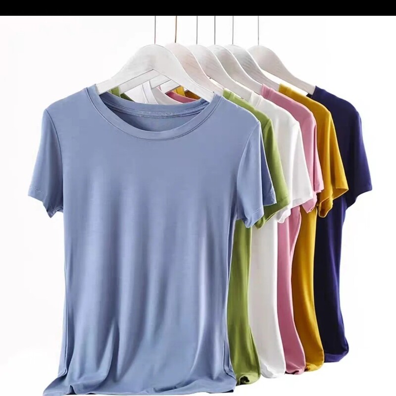 Modal Bit Cotton No-Iron Mercerized Cotton Short-Sleeved T-Shirt Women's Summer Basic Round Neck Pure Color Loose Thin Style