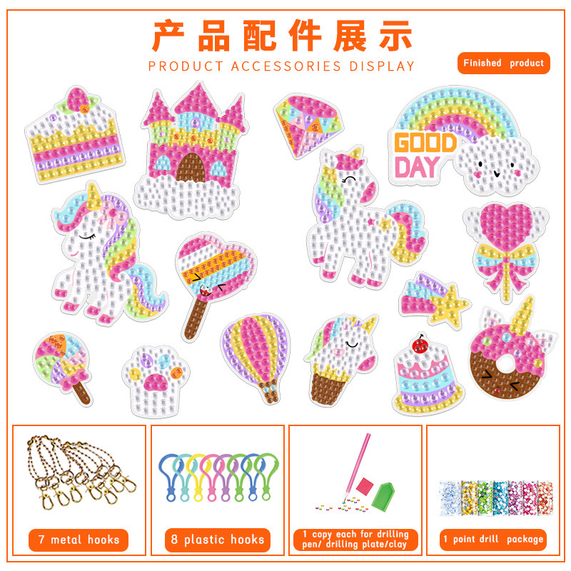 Kit de pintura con diamantes DIY 5D de unicornio/sirena, rhinestones, llavero con diamantes, adornos