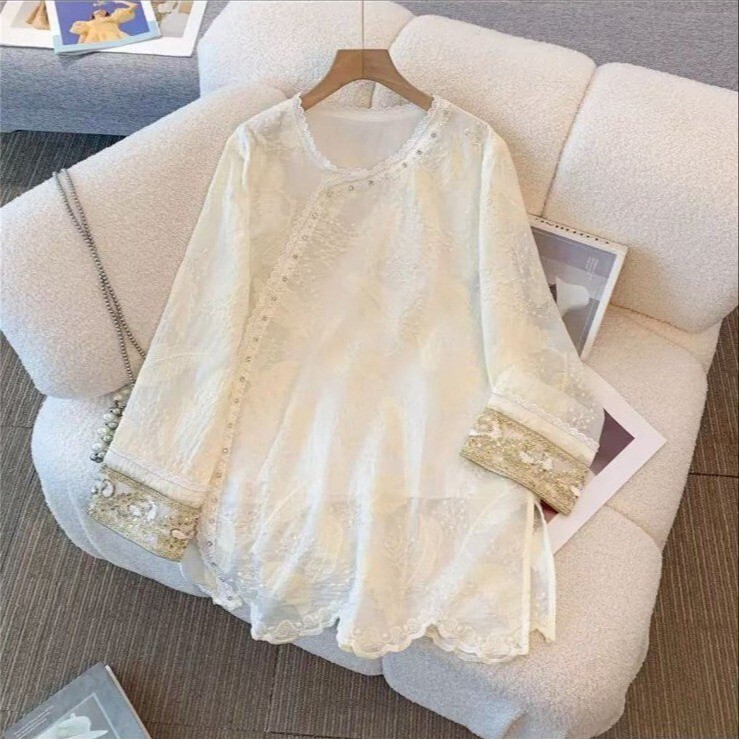 Chinese Heavy Industry Guofeng Embroidered Lace Long Sleeve Loose Shirt 2025 Spring New Tassel Shirt Top