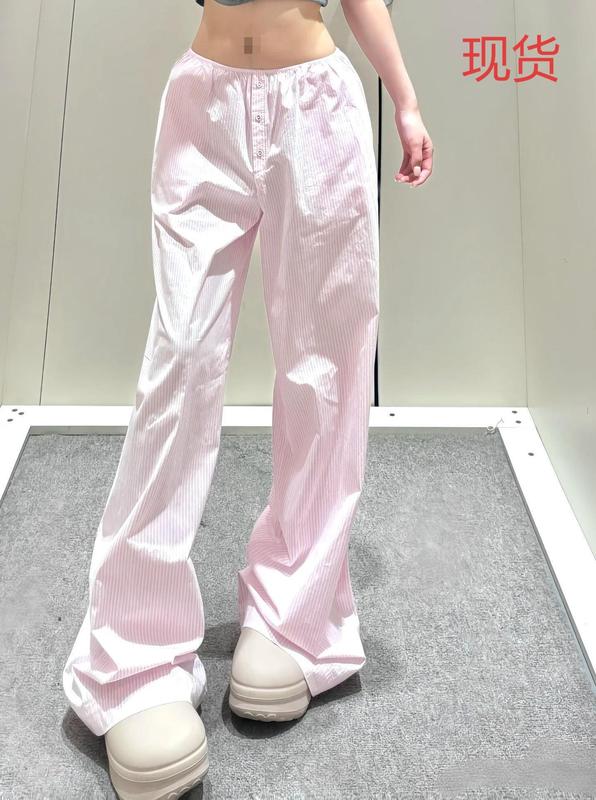 卡戴珊skims粉色条纹阔腿裤睡裤女夏季2025新款宽松休闲外穿长裤|undefined