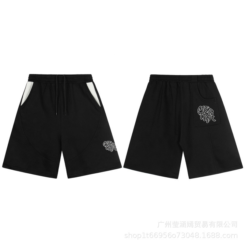 高版本Mertra街头刺绣字母洗水做旧牛仔裤美式休闲男女直筒五分裤|undefined