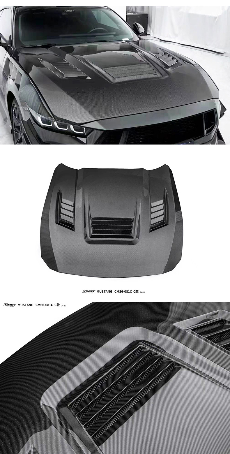 Suitable for Ford Mustang modifications: CMST carbon fiber front splitter, rear lip, side skirts, wind deflectors, hood, and fender flares