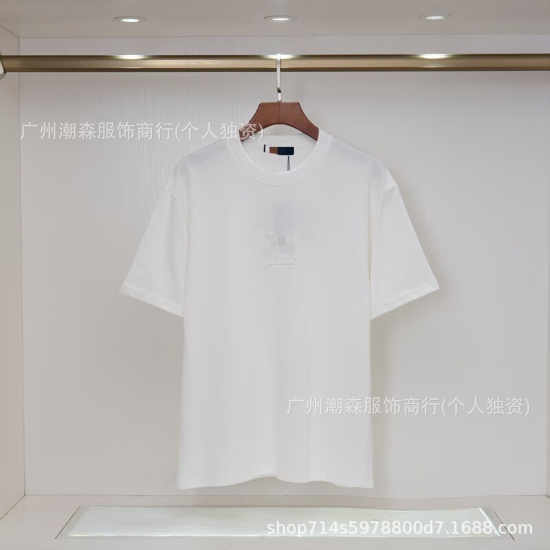 现货跨境奢潮驴家高品质L满印字母短袖外贸经典款圆领男女宽松T恤|undefined