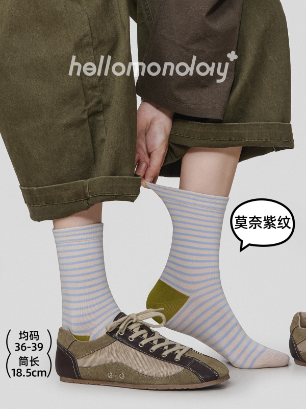 85813*诸暨袜子女秋季撞色条纹中筒袜运动松口无骨棉长袜防臭吸汗|undefined