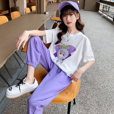 girl Summer Set 2022 new pattern Korean Edition CUHK Western style The red T-shirt Leisure trousers Two piece set