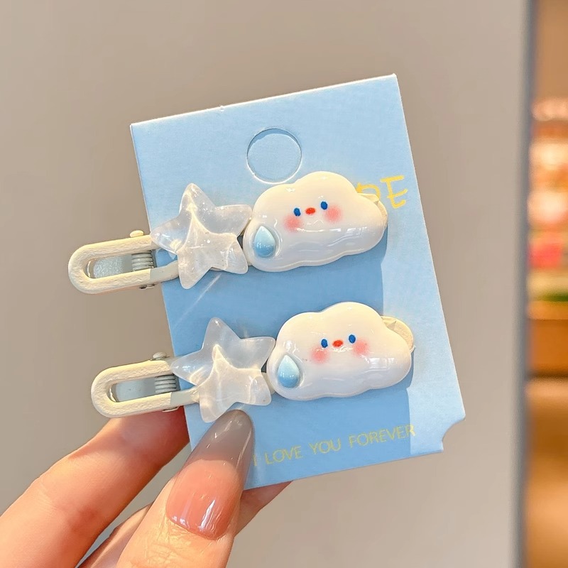 Hermosas nubes azules estrellas pinzas de cabello lateral pestañas pinzas de cabello para mujeres 2025 nuevo frente pinzas de cabello de boca de pato