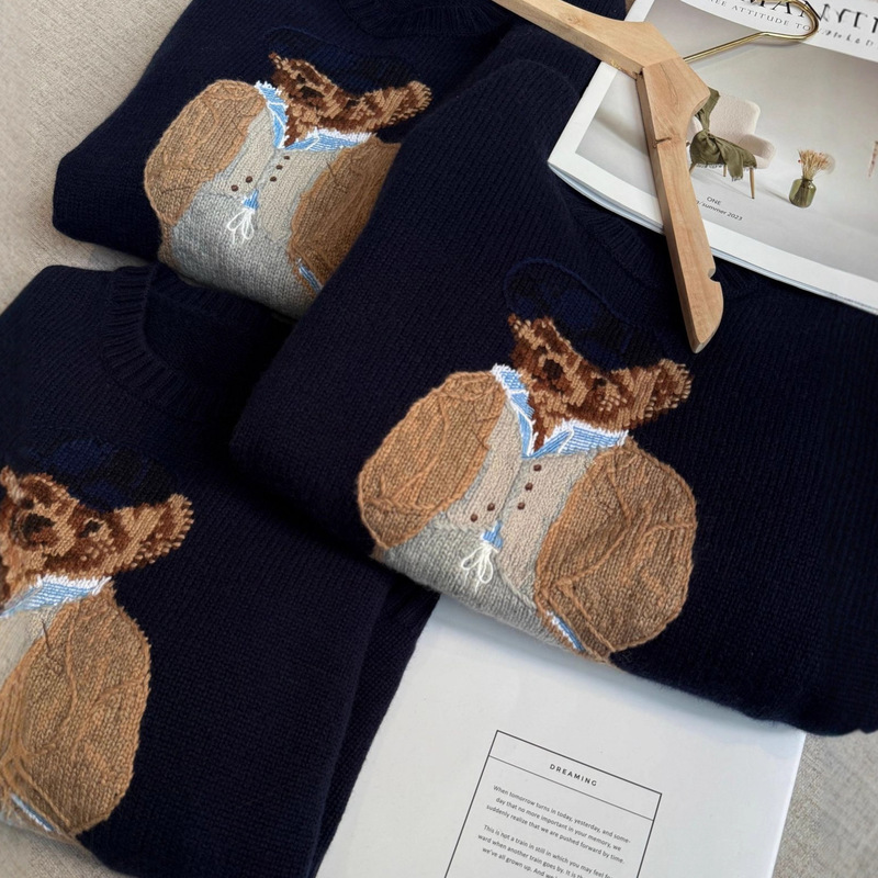 [in Stock] Ralph/Rl Bear Sweater Autumn/Winter New Golf Hat Bear Embroidery Crew Neck Knitwear