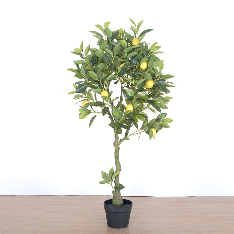 Simulación de planta de interior con fruta con maceta de árbol de limón Decoración del hogar Plantas verdes en maceta Simulación de árbol de limón naranjo