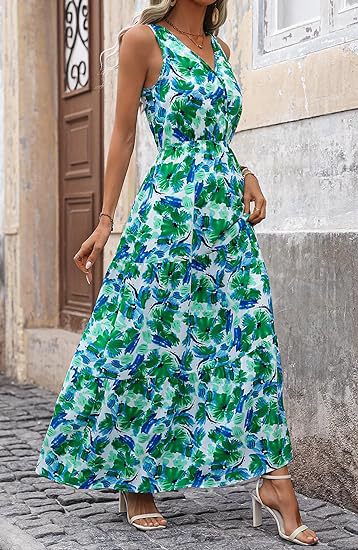 269g Weight Maxi Long Dress Dress Length Type Sleeveless Sleeve Length Swing Dress Dresses Type Sleeveless Sleeve Type Polyester Fabric Type Mid Waist Waist Line Holiday, Daily, Selfie Occasion V Neck Neckline Regular Fit Fit Type Flower Pattern Summer Season Women's Gender Printing Design Casual, Elegant, Simple Style Style Wholesale Women's Casual Elegant Simple Style Printing Flower Holiday Daily Selfie V Neck Sleeveless Swing Dress 26