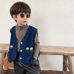 Jiaye Children's 2024 Spring New Children's Embroidered Denim Vest Men's and Women's Baby Loose Western Style Vest Jacket