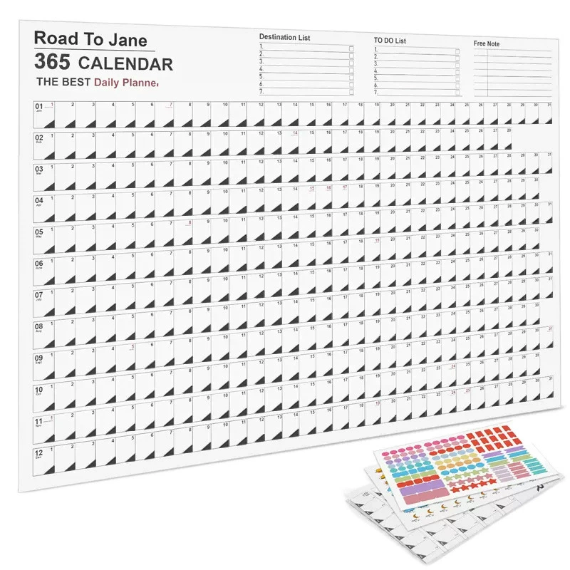 Calendar on wall, annual poster, 365 days, schedule, 2025 years