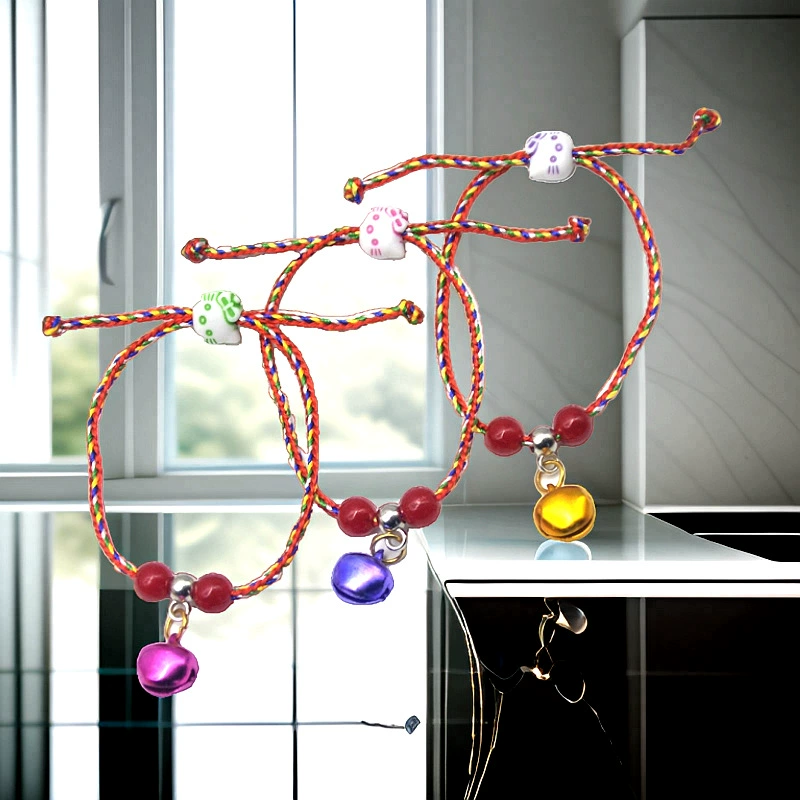 Children's red rope bracelet, hand-woven colorful cord, adjustable length