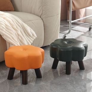Solid Wood Small Stool, Household Low Stool, Small Bench, Doorway Shoe Changing Stool, Living Room Soft Bag Stool, Sofa Stool, Creative Leather Stool