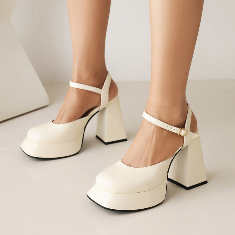 Foreign trade elegant high heels summer women's high-grade chunky heel platform French high heel closed toe sandals for women 2023 New