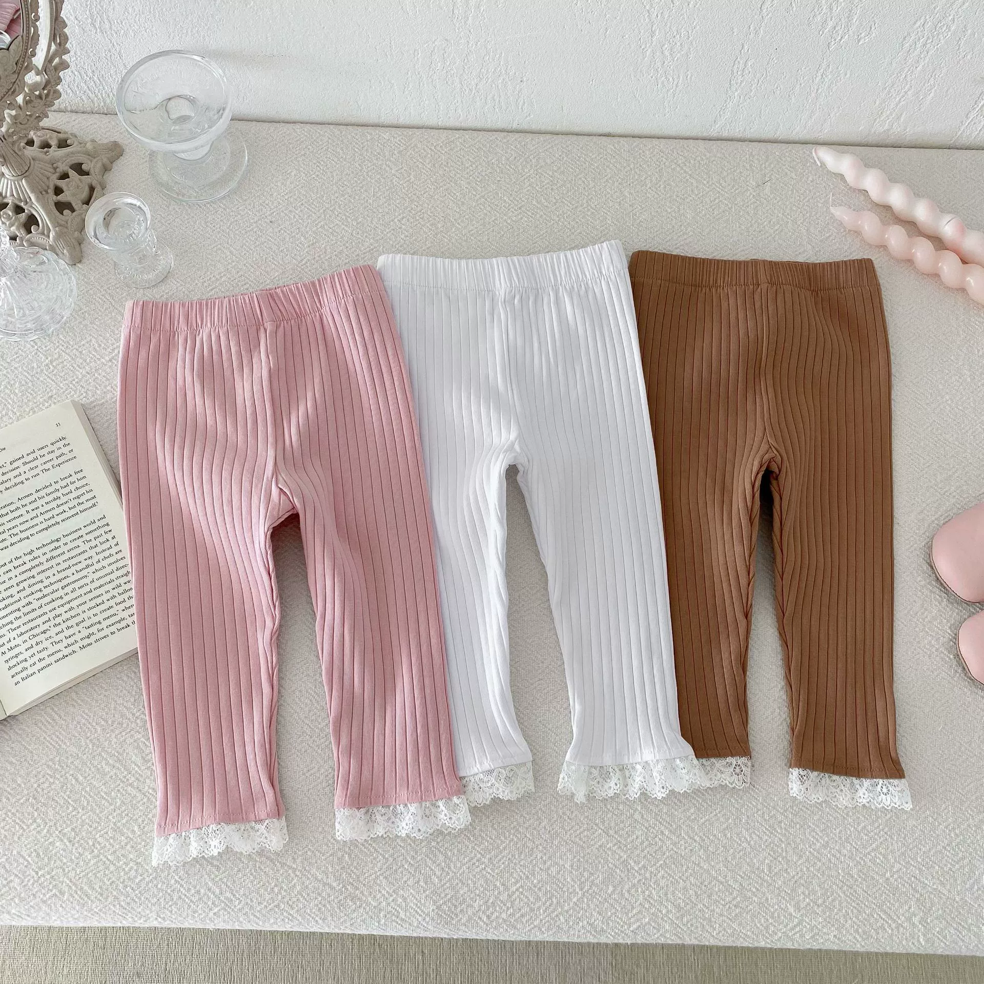 Детские осенние л leggings, кружевные эластичные брюки, 1–8 лет, корейский стиль, узкий крой, детская одежда