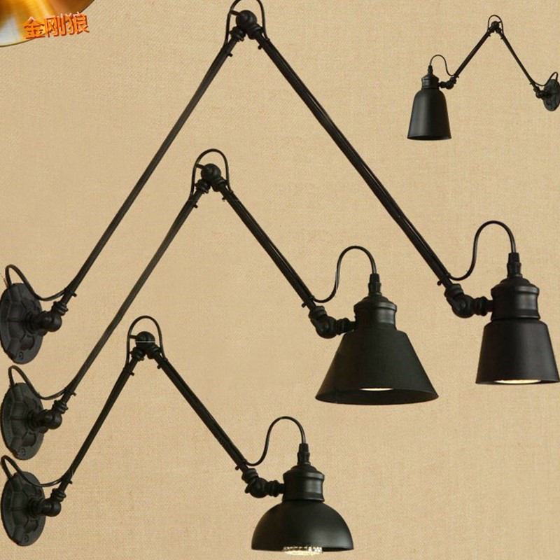 Spotlight wall lamp, master bedroom bedside lamp, long-arm adjustable, exposed wiring, black, simple and unique, swing arm lighting fixture, showroom decorative light