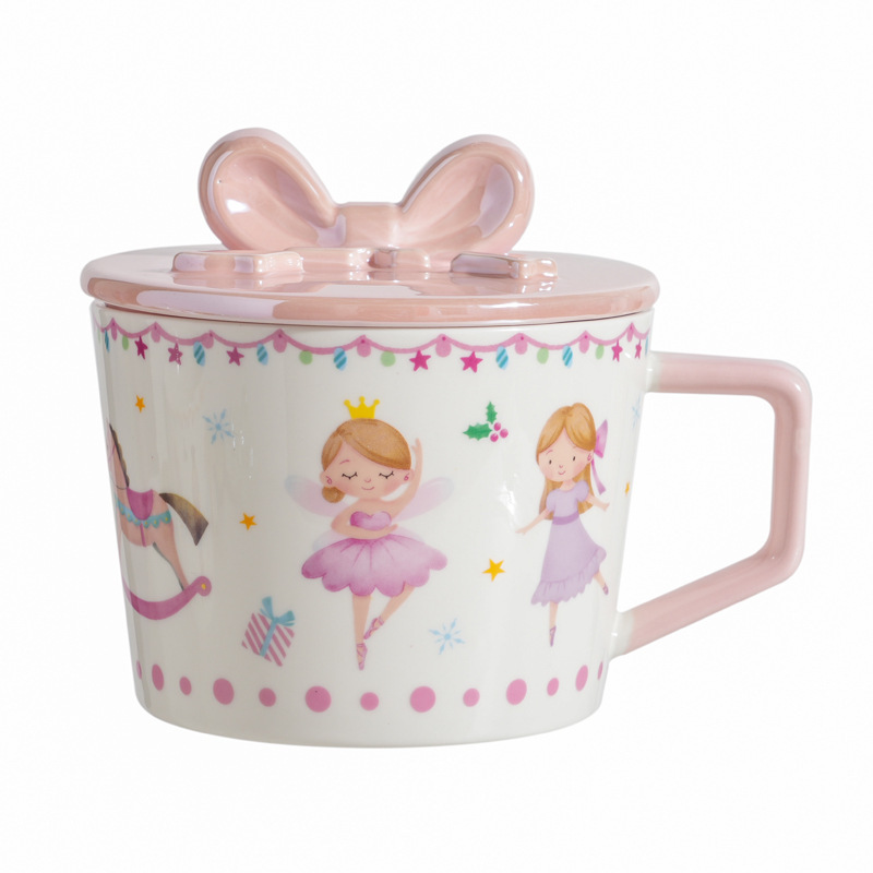 Pares de cerámica de alto valor de cara, bolsas de fideos de cerámica de niñas convenientes, tazas y tazones con soporte de teléfono móvil, cubierta de arco de lujo ligero
