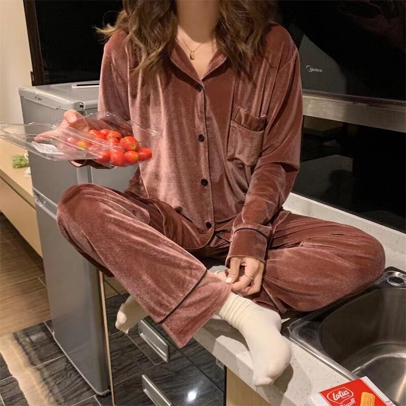 Winter Pajamas Women's Long Sleeve Casual Open Button Student's Golden Velvet Korean Style Warm Plus Size suit Autumn and Winter Home Clothes Winter Pajamas Women's Long Sleeve Casual Open Button Student's Golden Velvet Korean Style Warm Plus Size suit Autumn and Winter Home Clothes