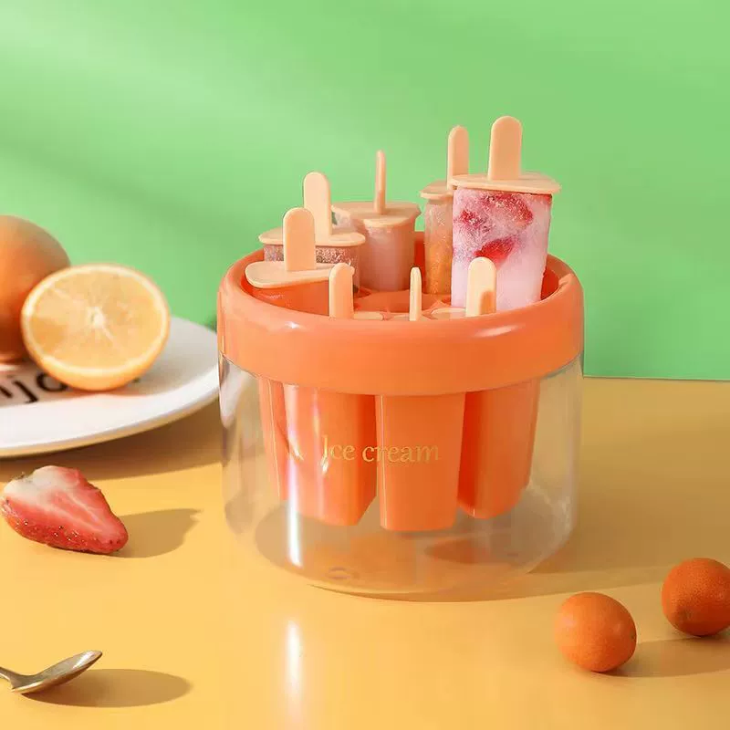 Popsicle Mold (8) — Food-Grade Silicone Popsicle Maker with Lid, Auto-Release, green/orange