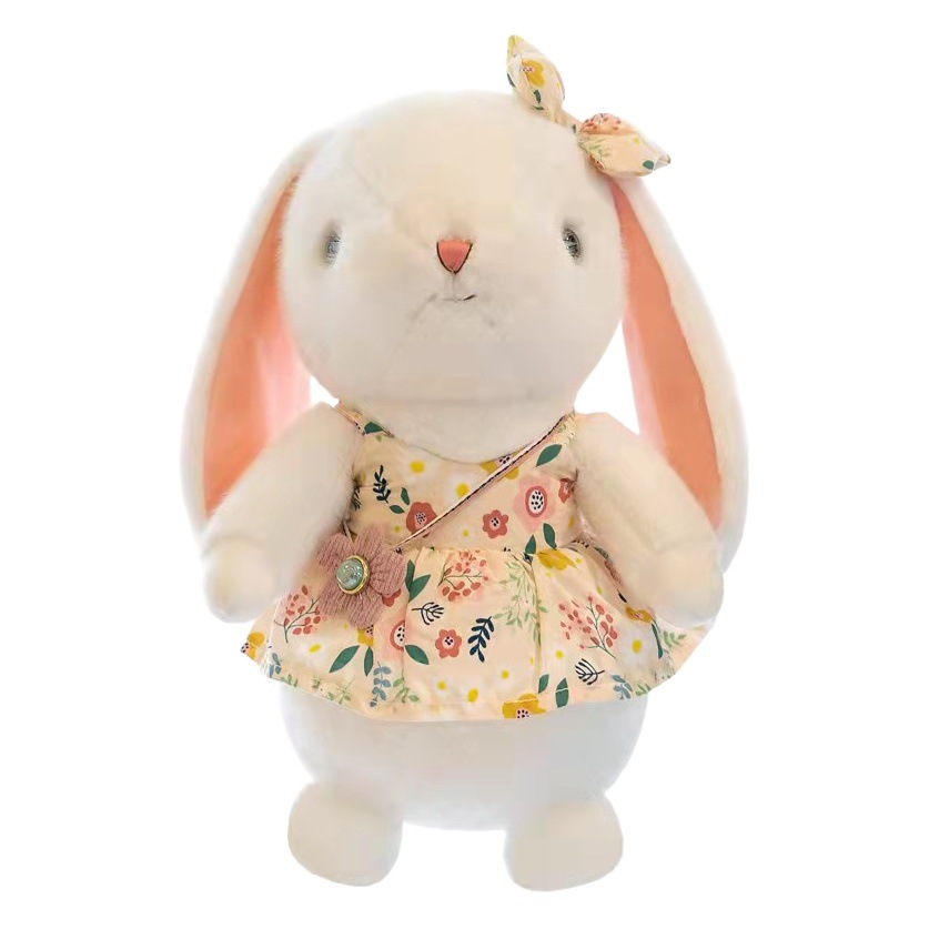 Nueva pastoral conejo muñeca de juguete lindo vestido la flor conejito agarrar máquina muñeca al por mayor