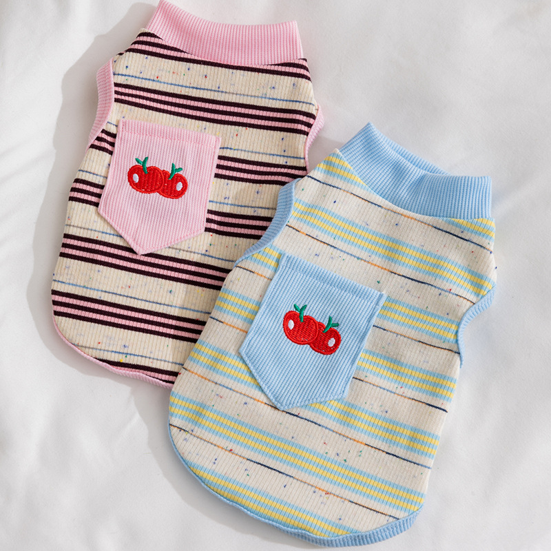 Perro primavera verano chaleco a rayas cereza de dos patas gato perro pequeño y mediano peluche lindo perro mascota ropa verano